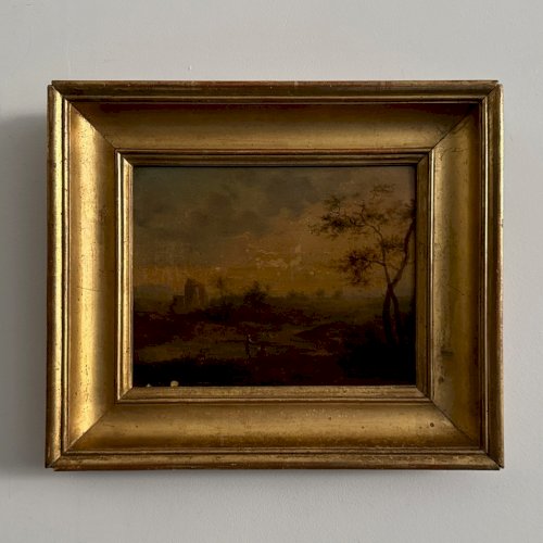 Huile sur panneau paysage école française  XIXe cadre doré A5893