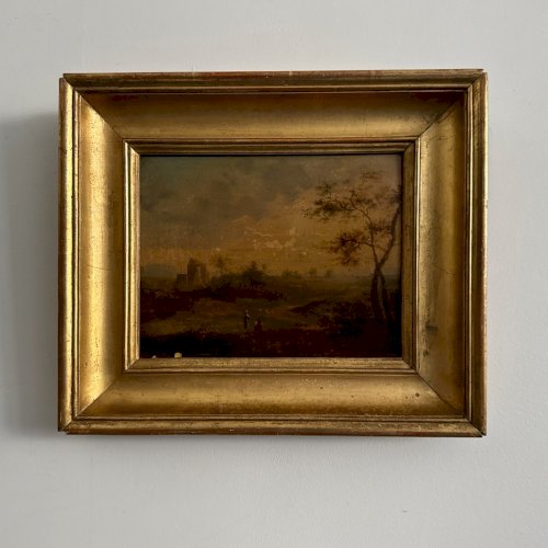 Huile sur panneau paysage école française  XIXe cadre doré A5893