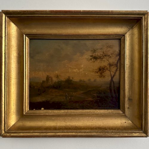 Huile sur panneau paysage école française  XIXe cadre doré A5893