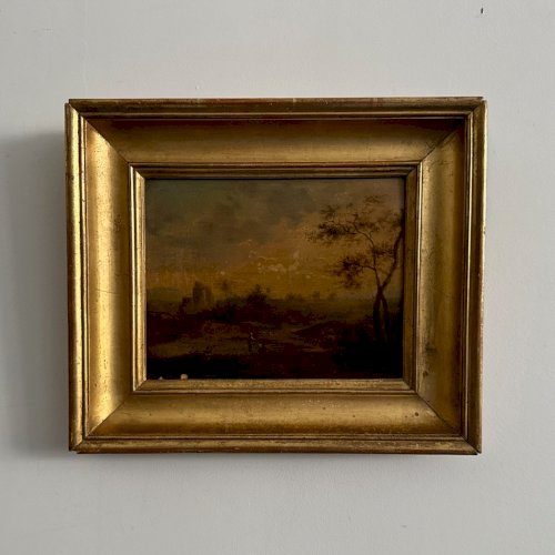 Huile sur panneau paysage école française  XIXe cadre doré A5893