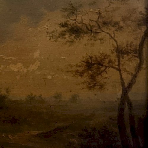 Huile sur panneau paysage école française  XIXe cadre doré A5893