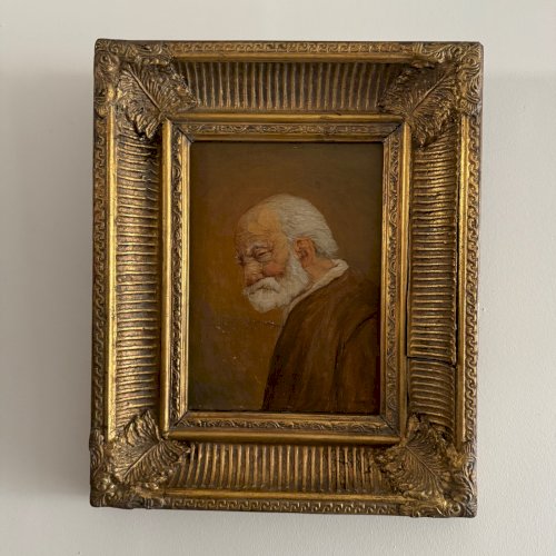 Huile sur panneau portrait d'homme barbu XIXe par Jean A5609