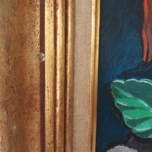 Huile sur Panneau R. JAINE 1959 Tableau signé Clown souriant peinture