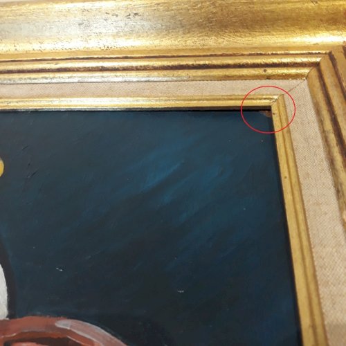 Huile sur Panneau R. JAINE 1959 Tableau signé Clown souriant peinture