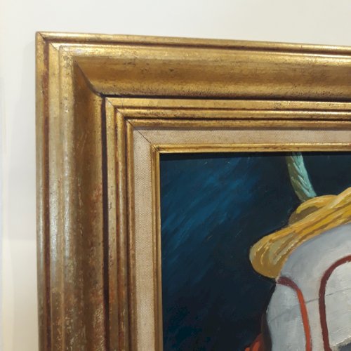 Huile sur Panneau R. JAINE 1959 Tableau signé Clown souriant peinture