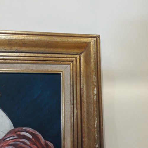 Huile sur Panneau R. JAINE 1959 Tableau signé Clown souriant peinture