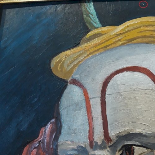 Huile sur Panneau R. JAINE 1959 Tableau signé Clown souriant peinture