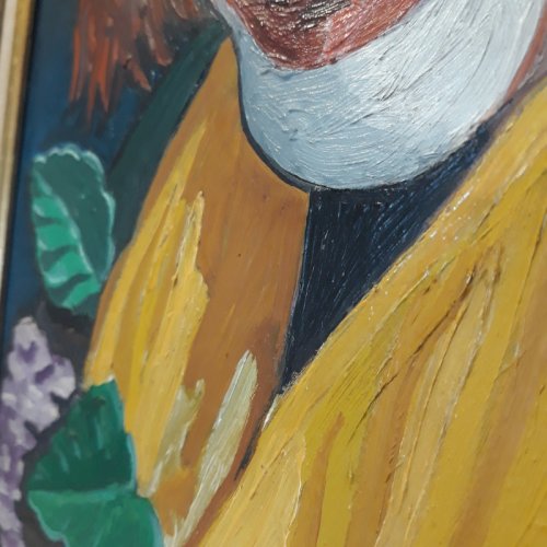 Huile sur Panneau R. JAINE 1959 Tableau signé Clown souriant peinture