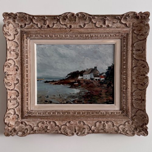 Huile sur panneau représentant un bord de mer en Bretagne XXe par Misdz A5766