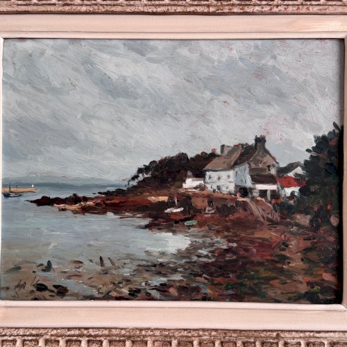 Huile sur panneau représentant un bord de mer en Bretagne XXe par Misdz A5766
