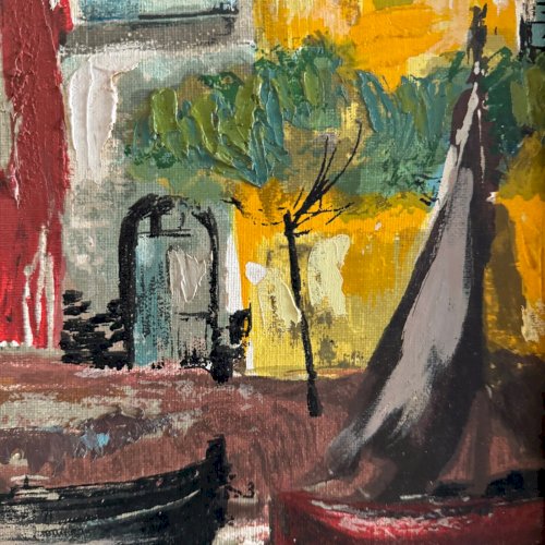 Huile sur panneau représentant un port de pêche par S. Margarit XXe A5619