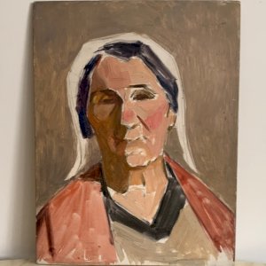 Huile sur panneau représentant une femme portant une coiffe 1930 A5873