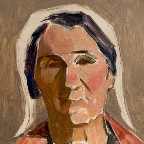 Huile sur panneau représentant une femme portant une coiffe 1930 A5873