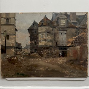 Huile sur panneau scène de rue par Roy 1856 A5866