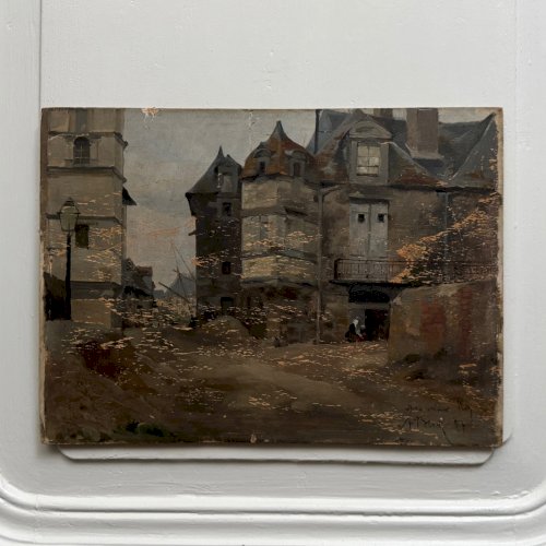 Huile sur panneau scène de rue par Roy 1856 A5866