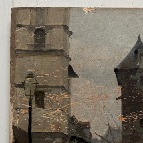 Huile sur panneau scène de rue par Roy 1856 A5866