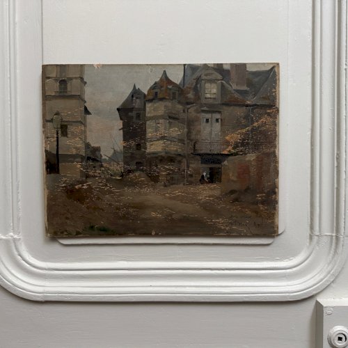 Huile sur panneau scène de rue par Roy 1856 A5866