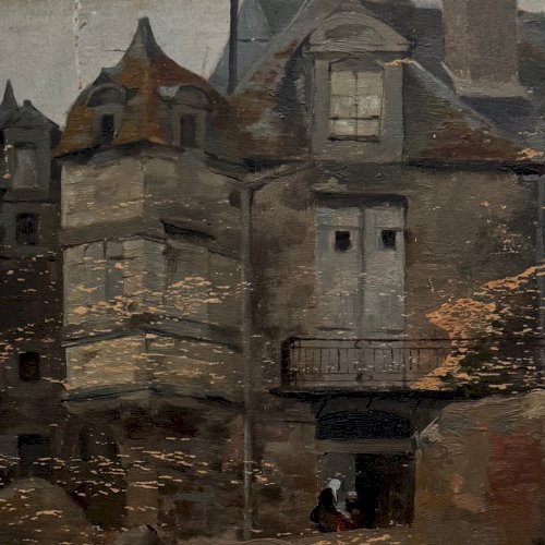 Huile sur panneau scène de rue par Roy 1856 A5866