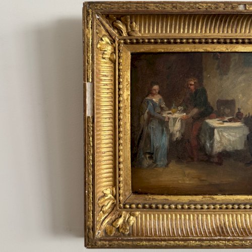 Huile sur panneau scène de taverne monogramme BC XIXe A5686