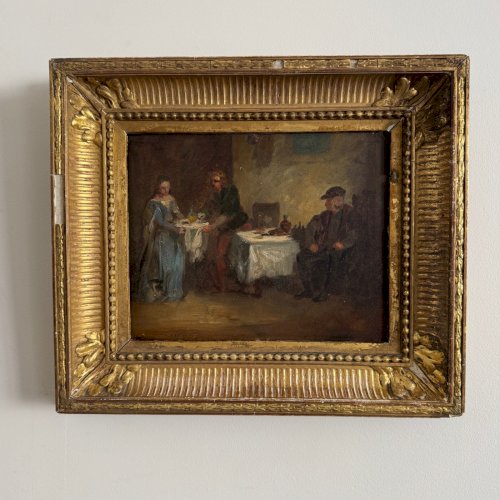 Huile sur panneau scène de taverne monogramme BC XIXe A5686