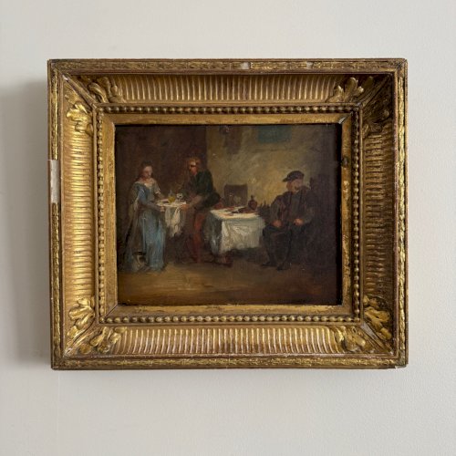 Huile sur panneau scène de taverne monogramme BC XIXe A5686