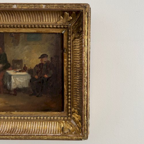 Huile sur panneau scène de taverne monogramme BC XIXe A5686