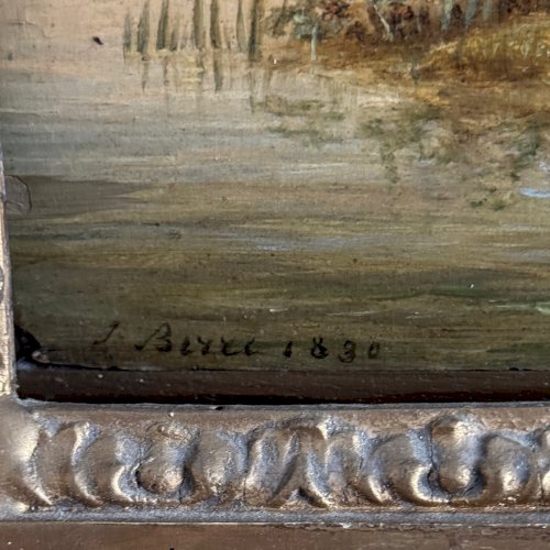 Huile sur panneau vaches s'abreuvant par Jean-Baptiste Berré 1830 A5692