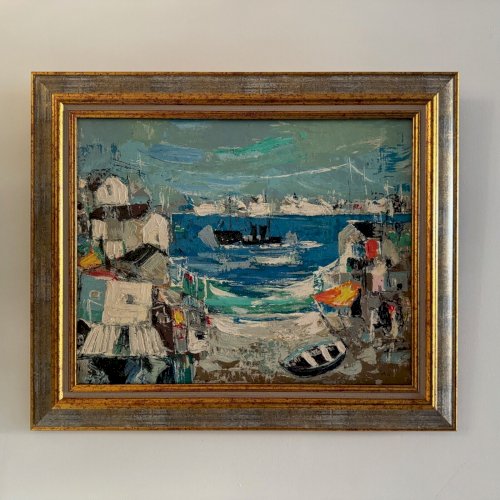 Huile sur panneau XXe représentant un port de pêche par S. Margarit A5618