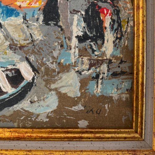 Huile sur panneau XXe représentant un port de pêche par S. Margarit A5618