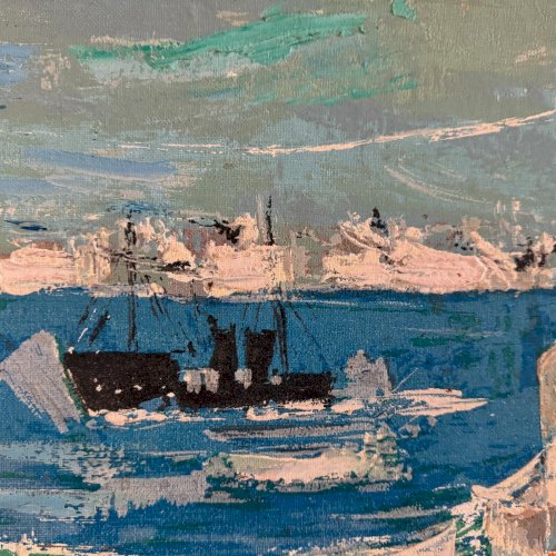 Huile sur panneau XXe représentant un port de pêche par S. Margarit A5618