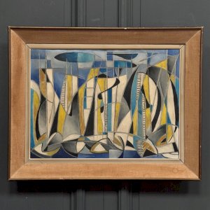 Oil on canvas geometric abstraction 20th century by J. Luccioni L8890