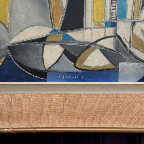Huile sur toile abstraction géométrique XXe  par J. Luccioni L8890