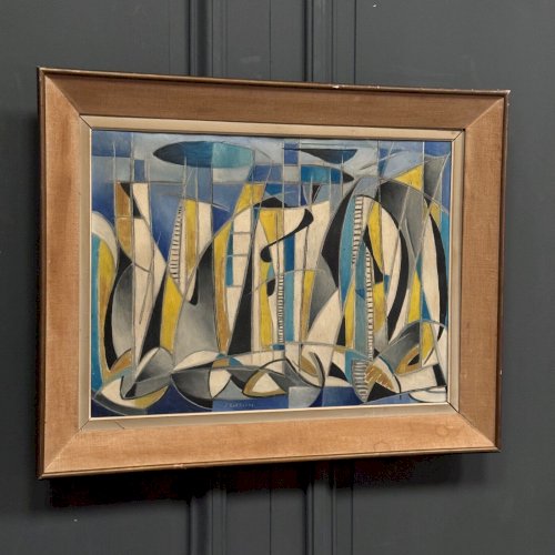 Huile sur toile abstraction géométrique XXe  par J. Luccioni L8890
