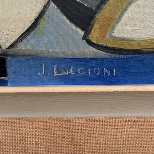 Huile sur toile abstraction géométrique XXe  par J. Luccioni L8890