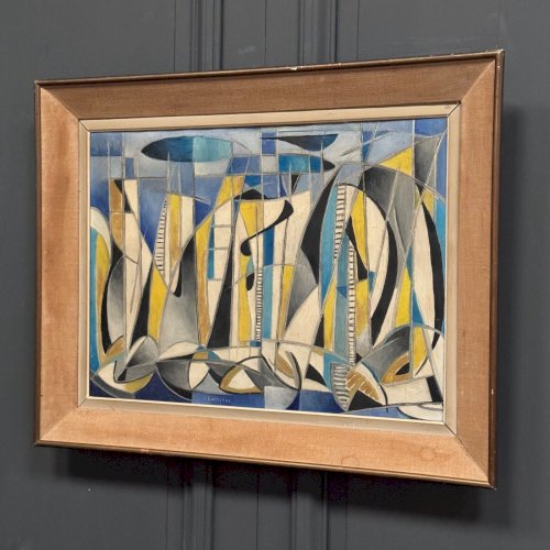 Huile sur toile abstraction géométrique XXe  par J. Luccioni L8890