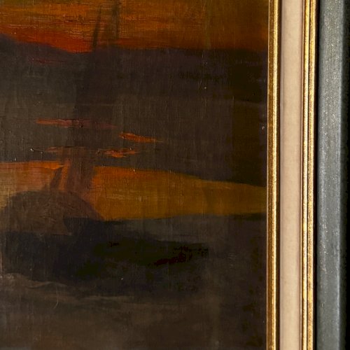 Huile sur toile bateau au soleil couchant par Jean-Yves Couliou XXe A5745