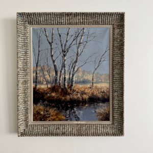 Huile sur toile bouleaux au bord de l'eau par Léon Zeytline XXe A5882