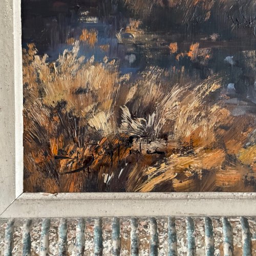 Huile sur toile bouleaux au bord de l'eau par Léon Zeytline XXe A5882