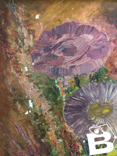 Huile sur toile, bouquet, années 50