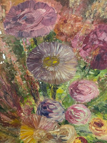 Huile sur toile, bouquet, années 50