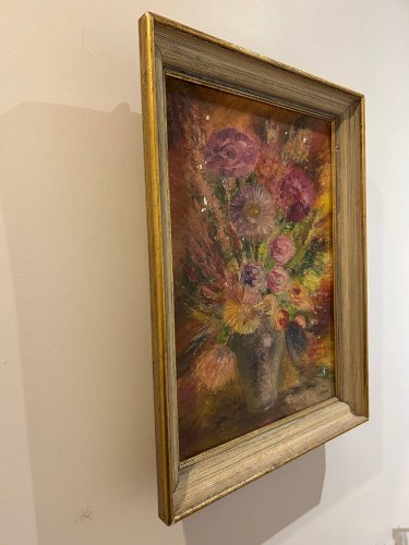 Huile sur toile, bouquet, années 50