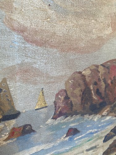 Huile sur toile, Bretagne, tableau signé, plage, mer. Datée de 1947.