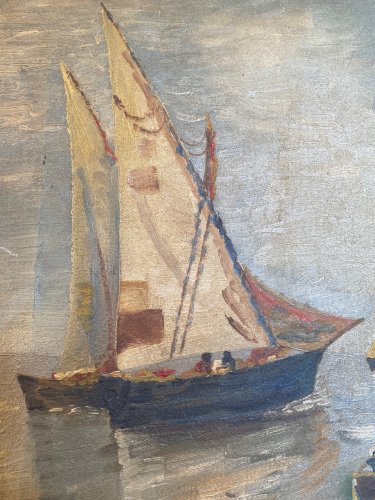 Huile sur toile, Bretagne, tableau signé, plage, mer. Datée de 1947.