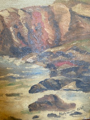 Huile sur toile, Bretagne, tableau signé, plage, mer. Datée de 1947.