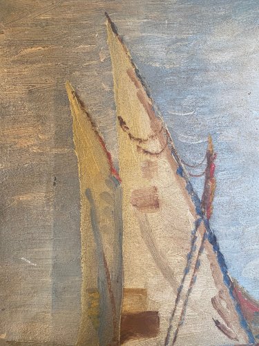 Huile sur toile, Bretagne, tableau signé, plage, mer. Datée de 1947.