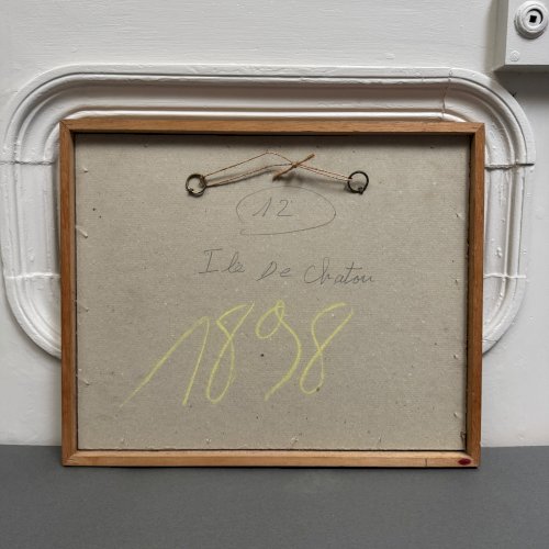 Huile sur toile composition moderne Ile de Chatou par J.-J. Sigrist A5854