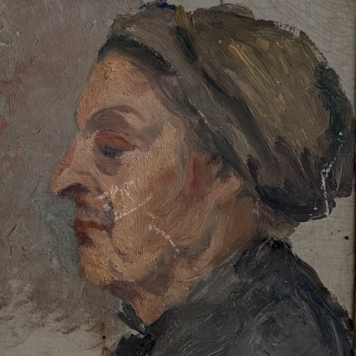 Huile sur toile contrecollée sur carton portrait de femme début XXe A5867