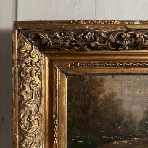 Huile sur toile contrecollée sur panneau Barbizon XIXe cadre doré A5698