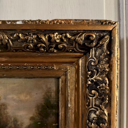 Huile sur toile contrecollée sur panneau Barbizon XIXe cadre doré A5698