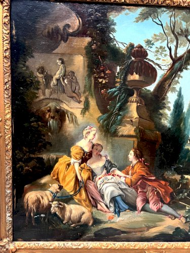 Huile sur toile éScène pastorale dans un paysage " XX siècle